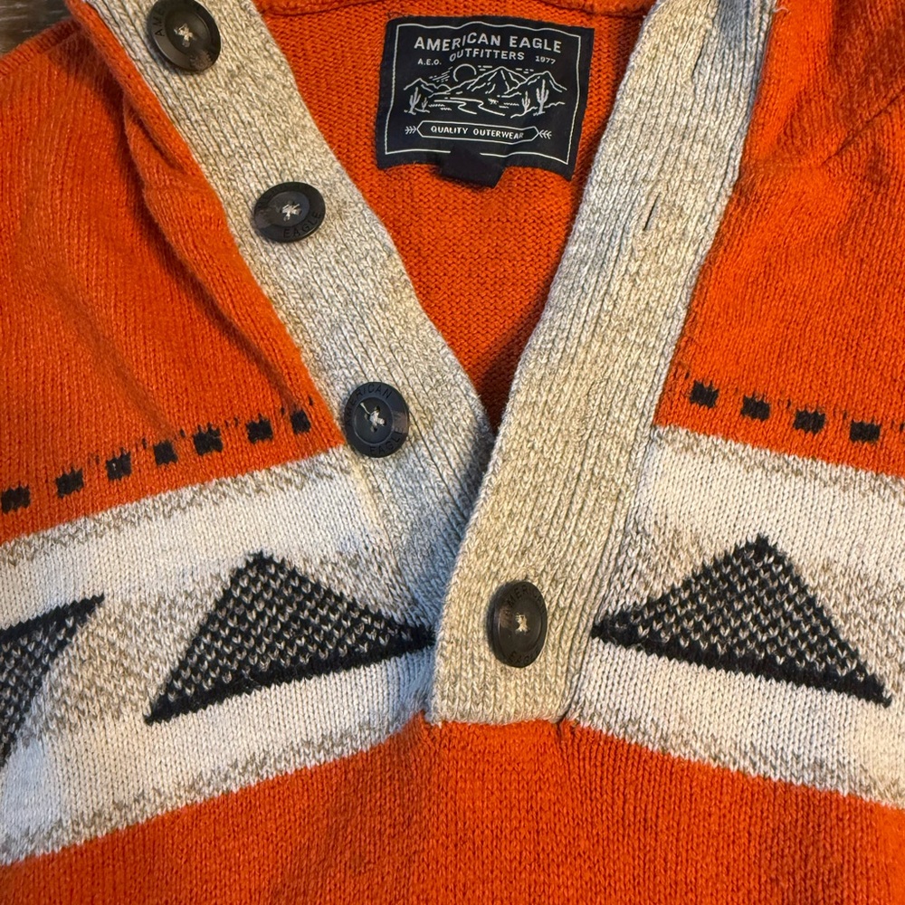 Vintage American Eagle Orange Patterned Sweater - image 2